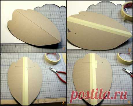 Tutorial for cardboard necklace hanger-1 Cut the cardboard and lightly fold on the centre line. Make 2 holes with a stiletto. Fix the lightly folded angle with masking tape. Use a thin wire of around 20cm in length to thread them, knot the wire in front and fix it with masking tape.