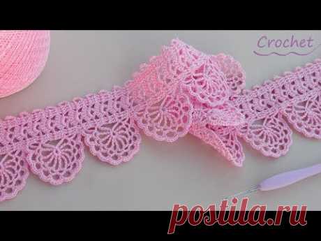 КАЙМА КРЮЧКОМ вязание для начинающих ЛЕНТОЧНОЕ КРУЖЕВО💕 Beautiful and very easy to crochet LACE💕