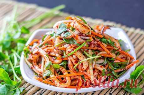 Морковный острый салат с кальмарами по-корейски рецепт с фото пошагово