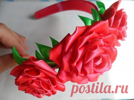 ▶ hand made Как сделать розу Канзаши_rose kanzashi - YouTube