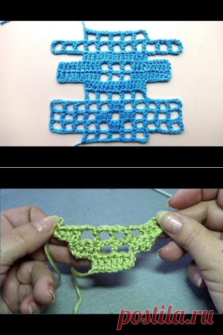 (42) Филейная сетка. ✿ Прибавление и убавление клеточек. ✿ Вязание крючком. ✿ Crochet - YouTube