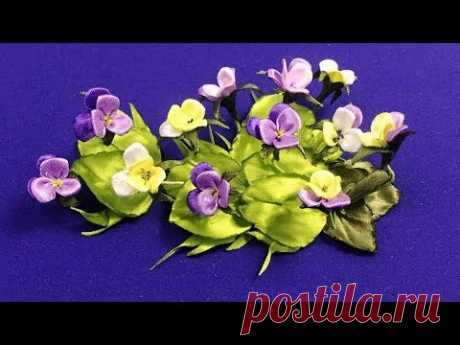 Ribbon flowers.Small violets/Pequeñas violetas/Маленькие фиалки.И бокс для лент:)
