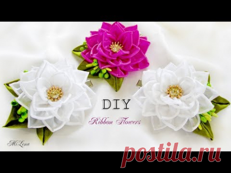 ЗАЖИМЫ С ЦВЕТАМИ, МК / DIY KANZASHI FLOWERS HAIR CLIP