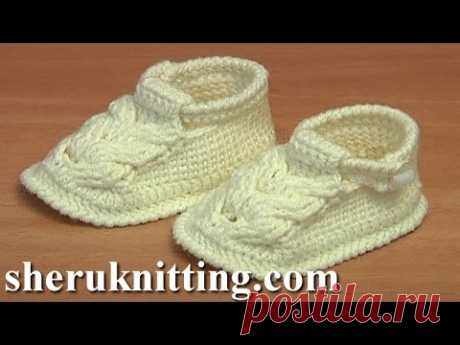 Crochet Cable Stitch Buckle Shoes For Baby Tutorial 54 Part 2 of 3 - YouTube