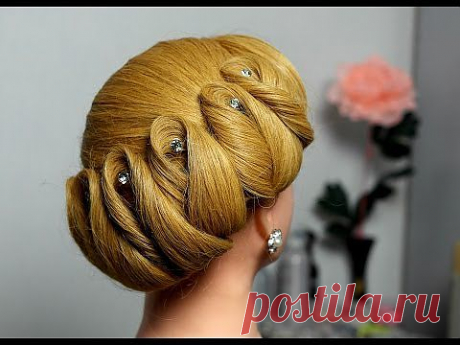 Вечерняя прическа на длинные волосы. Wedding prom updo, hairstyles for long hair - YouTube