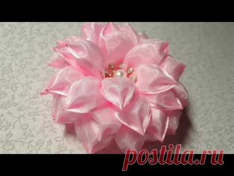 Самый нежный цветок, который я когда-либо делала из лент. Канзаши. Kanzashi.