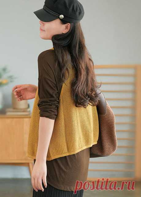 Chic Yellow V Neck Hollow Out Tie Waist Knit Vests Fall – Omychic
