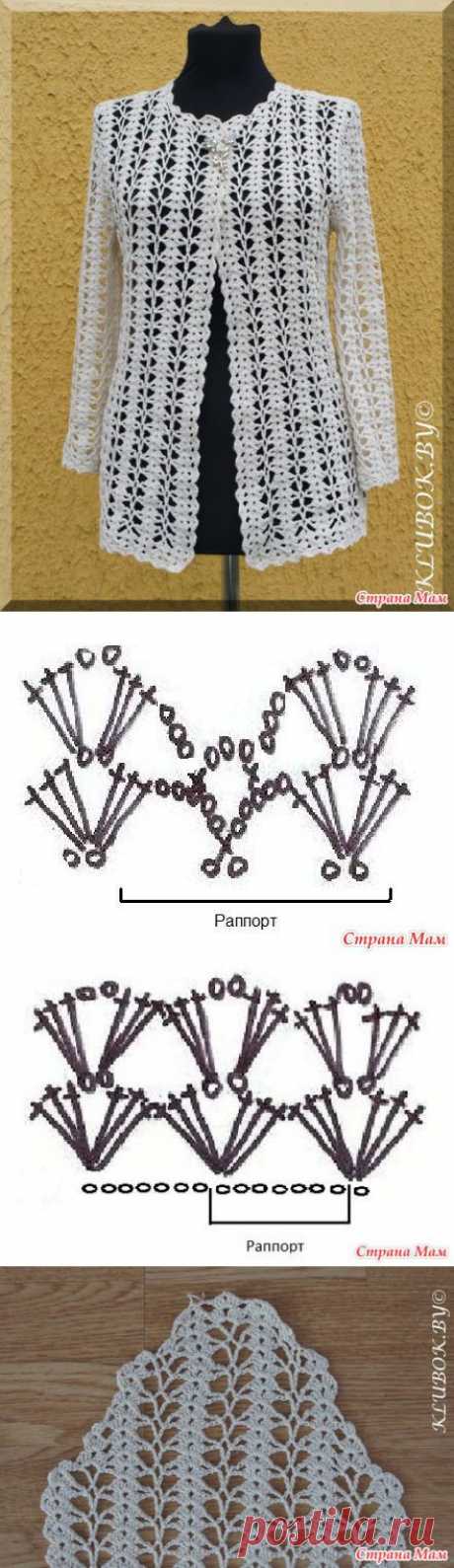 Восхитительный белый кардиган, выполненный очень простым узором. - Все в ажуре... (вязание крючком) - Страна Мам