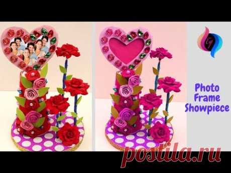 How to make heart shaped photo frame and showpieces - Best out of waste showpiece - Handmade craft