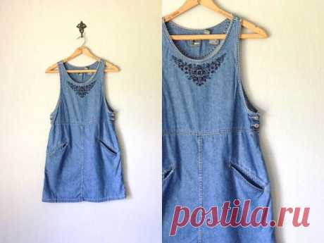 Vintage DENIM Pinafore 90s Clothing Cotton Blue от BluegrassBooty