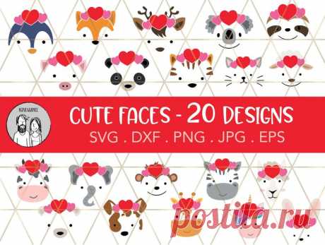 Valentine Animal Cute Faces SVG Digital Face Clipart Cute | Etsy