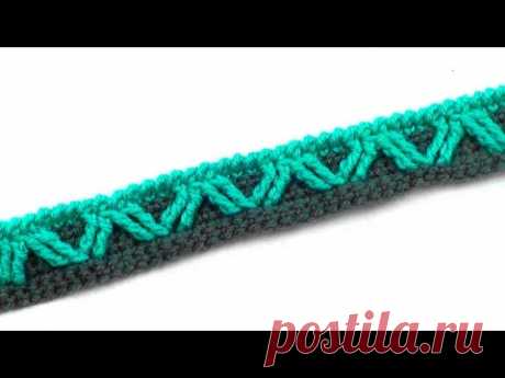 Кайма Зигзаг из рельефных столбиков   Border Zigzag from relief stitchs