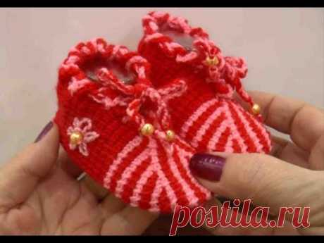 Пинетки тунисским крючком (Tunisian crochet knitting booties)