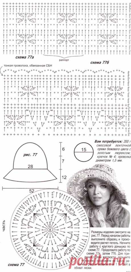 Вязание летней шляпы крючком | ВЯЗАНИЕ ШАПОК: женские шапки спицами и крючком, мужские и детские шапки, вязаные сумки