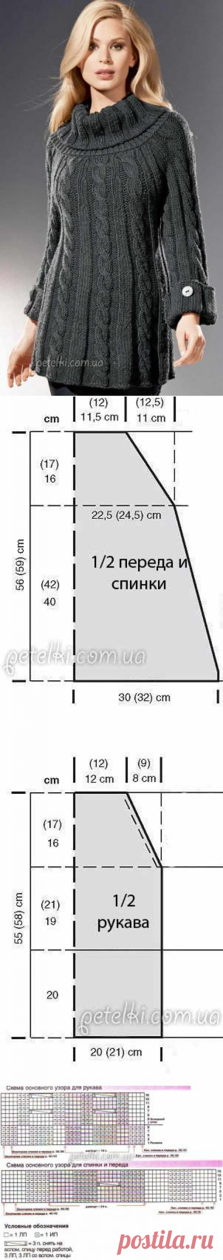 Теплая туника спицами. Описание вязания, схемы