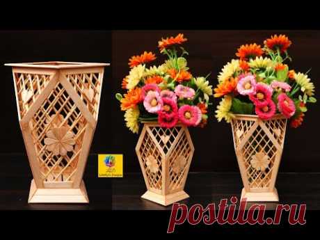 How to make flower vase with popsicle sticks | DIY Flower vase | Best out of waste Flower Pot Design