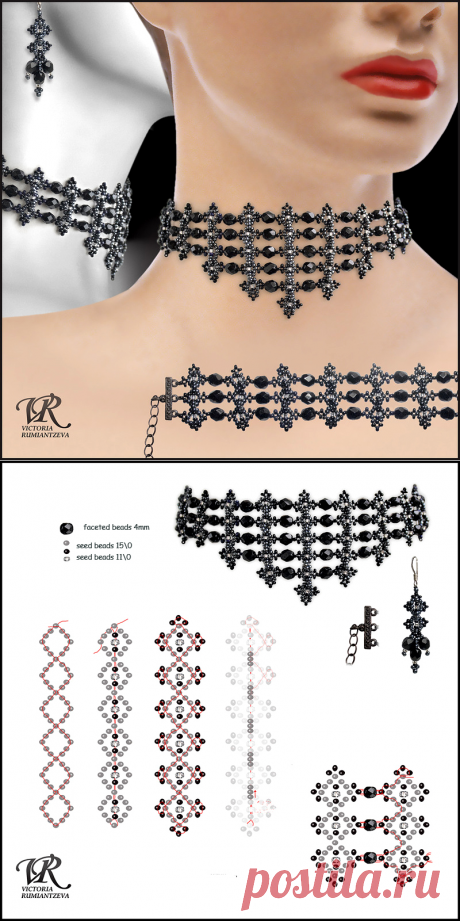 Free pattern for necklace Black Swan | Beads Magic