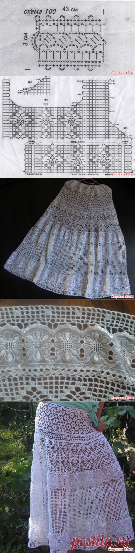 Длинная юбка, комбинированная кружевом - Вязание - Страна Мам