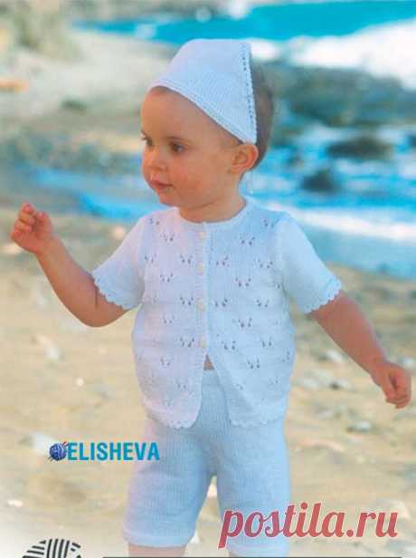 Детский вязаный спицами комплект из шортиков, косынки и ажурной кофточки | Блог elisheva.ru