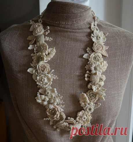 Crochet Flower Jewelry Crochet Necklace Wedding headpiece | Etsy