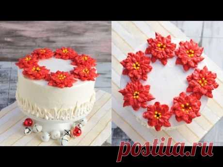 CHRISTMAS POINSETTIA  BUTTERCREAM WREATH CAKE, HANIELA'S