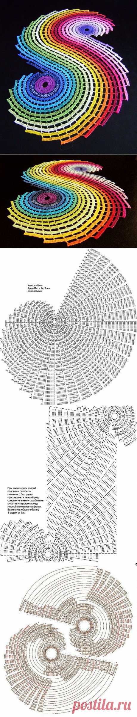 РАДУЖНАЯ СПИРАЛЬНАЯ САЛФЕТКА ИЛИ КОВРИК КРЮЧКОМ.