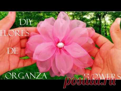 DIY flores  en cintas de organza- Dahlias flowers in organza ribbons