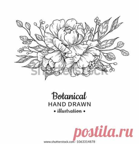 Vintage Flower Bouquet Vector Drawing Peony: стоковая векторная графика (без лицензионных платежей), 1063314878 | Shutterstock