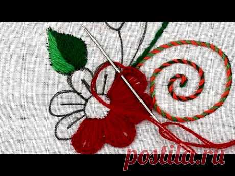 amazing hand embroidery flower design made with easy flower stitches, raised buttonhole stitch