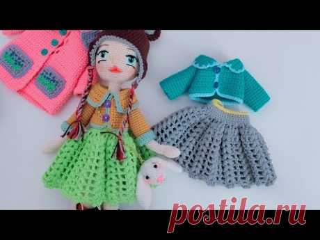 Crochet doll outfit tutorial ( Skirt and jacket )