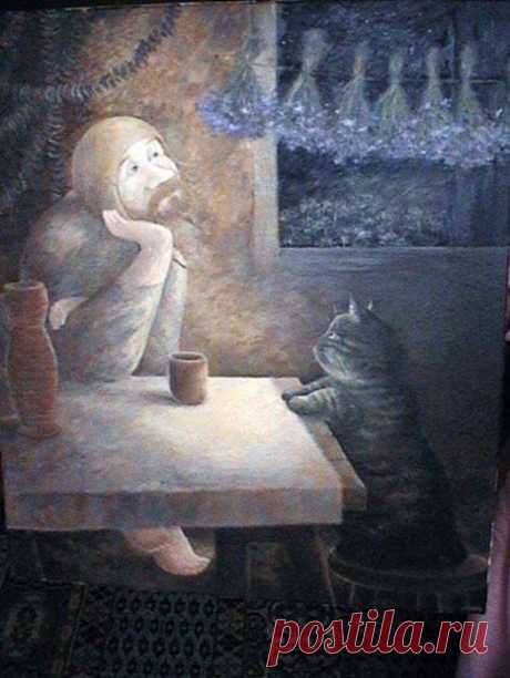 Одинокий человек и его кошка... Пронзительные картины Натальи Говорухиной (Осинцевой) | Лолкот.Ру