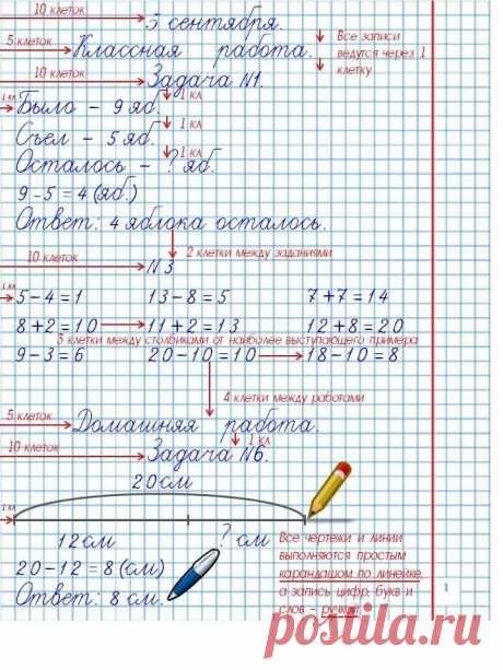 Для начальной школы. Где сколько клеток отступать