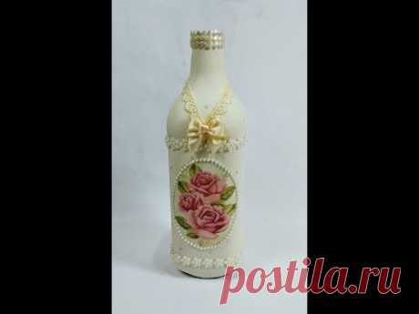 Garrafa com decoupage molhada Artesanato - YouTube