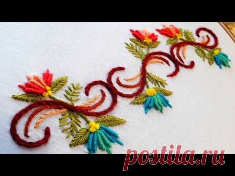 (27) Hand embroidery designs. border line tutorial by nakshi katha. - YouTube