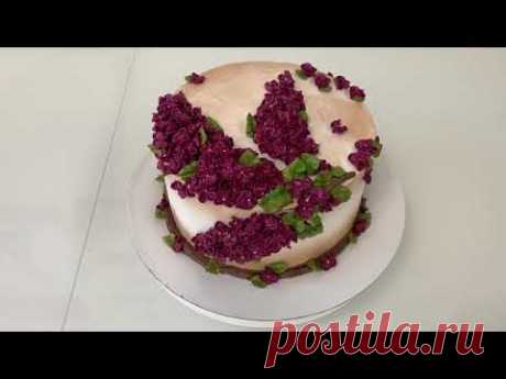 СИРЕНЬ из Белкового Крема! Торт с веточкой СИРЕНИ! Cake Decorating Ideas! Красивый торт!