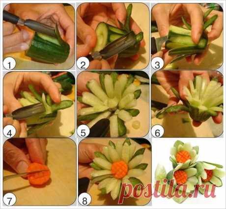 How to DIY Pretty Cucumber Carrot Garnish Flower - Fab Art DIY