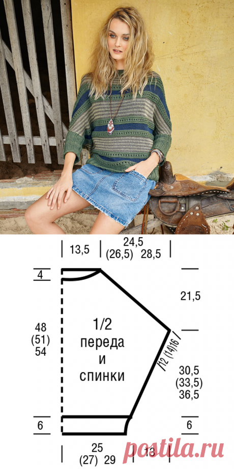 Джемпер с горизонтальными полосками - схема вязания спицами. Вяжем Джемперы на Verena.ru