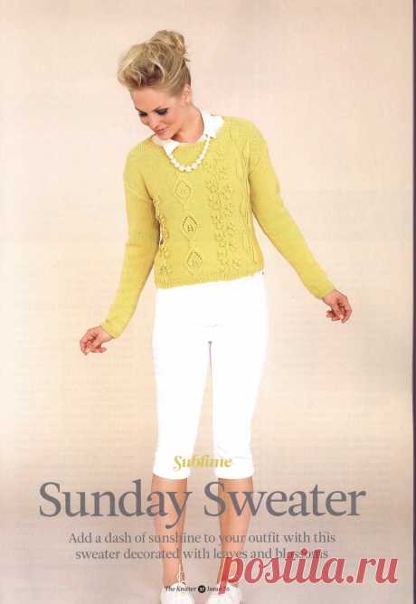 Пуловер Sunday с шишечками спицами Вязаный спицами женский пуловер Sunday узором листья и цветы с шишечками.