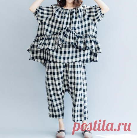 women Linen top, plaid oversized shirt, blouse tops for Women 【Fabric】 Cotton, linen 【Color】 picture color 【Size】 Shoulder width is not limited Shoulder + Sleeve 36cm / 14  Bust 146 cm / 57  Length 64cm / 25    Have any questions please contact me and I will be happy to help you.
