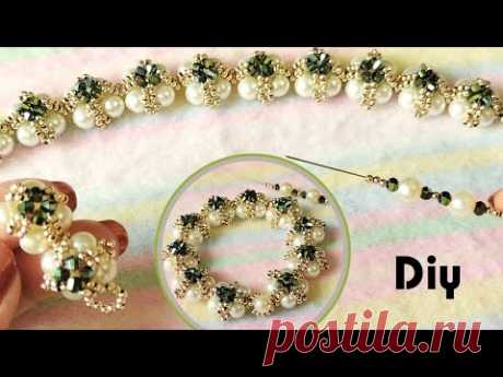 How to make vintage bracelet with pearls and seed beads. Simple Beaded Bracelet for beginners.