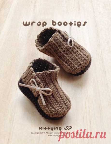 (2) Crochet Pattern - Wrap Baby Booties Newborn Boots Preemie Shoes Crochet Pattern (WB02-B-PAT)