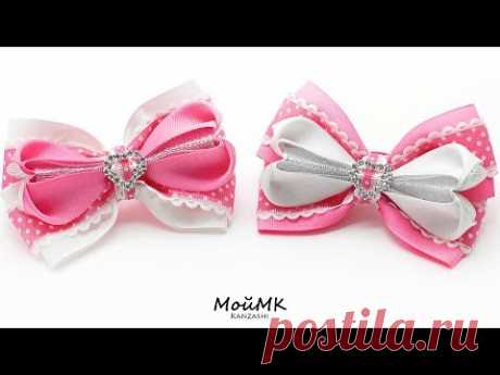 Бантики Сердечки из репсовой ленты Канзаши МК DIY Hair Bows tutorial МойМК