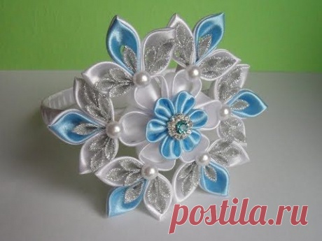 Новогодняя Снежинка . Ободок для волос Канзаши / Christmas Snowflake . Headband Hair Kanzashi - YouTube