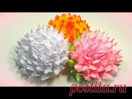 Георгин канзаши, новый лепесток из лент 5см  МК / diy satin ribbon flower, kanzashi