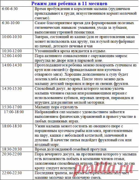 Примерный Режим дня ребенка в 11 месяцев таблица по часам на грудном, искусственном вскармливании | Семья и мама