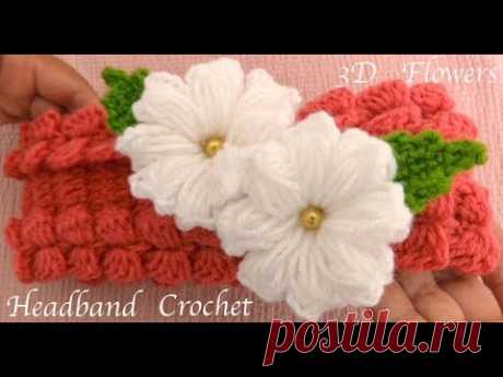 Diadema a Crochet con flores 3D en punto trenzas mariposas tejido tallermanualperu