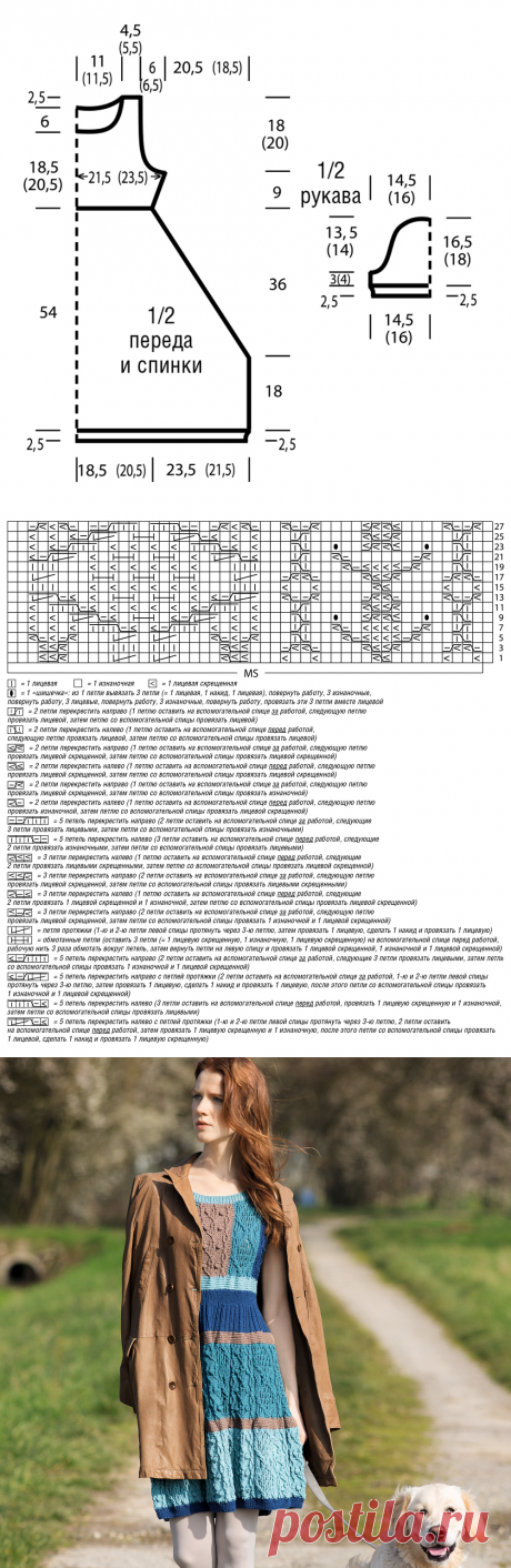 Цветное платье с рельефным арановым узором - схема вязания спицами. Вяжем Платья на Verena.ru