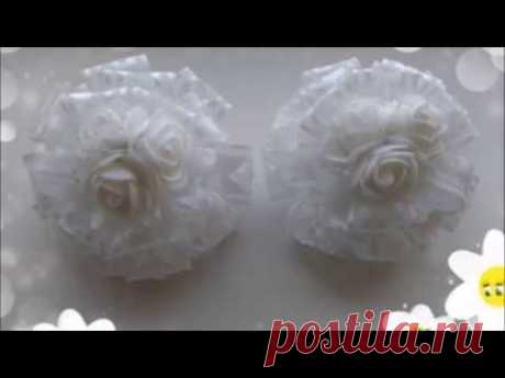 Пышные белые бантики из лент МК Канзаши / Lush white ribbon bows Kanzashi MK