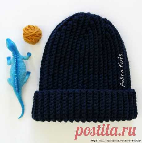 Шапка бини крючком узором "Резинка". Ribbed beanie hat.