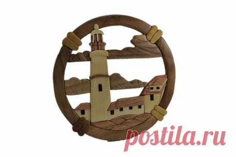 Hand Carved Intarsia Coastal Lighthouse Wood Art Wall Hanging | Fruugo